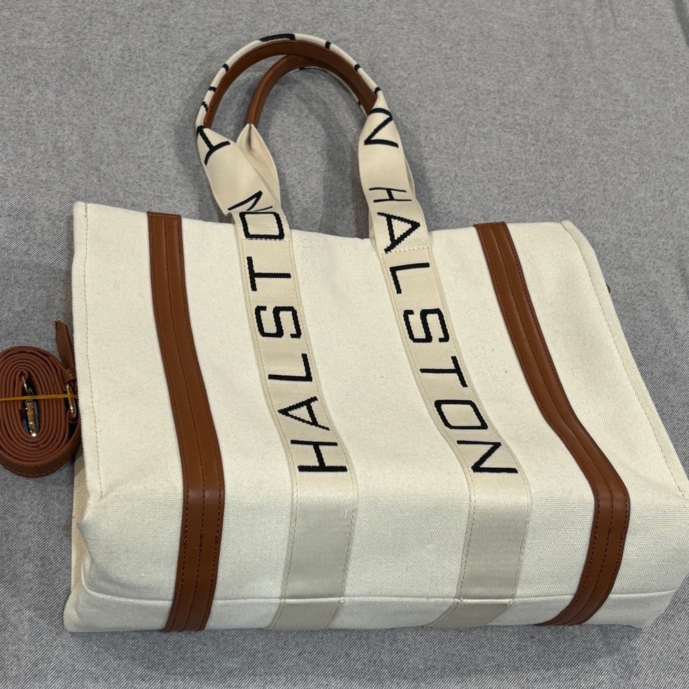 Halston Heritage Cream and Brown Tote Bag